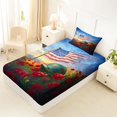 thumbnail image 4 of Manfei Poppy Floral Twin Sheets,Memorial Usa Flag Bedding,Red Gold,3pcs,1 Fitted Sheet and 1 Pillowcase, 4 of 6