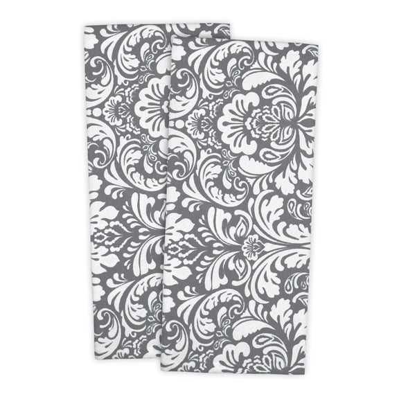 DII Modern 100 Percent Cotton Damask Dishtowels in Gray (Set of 2)