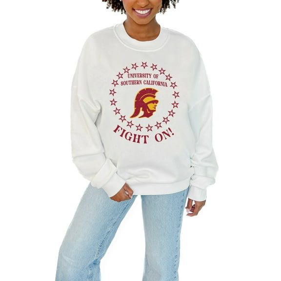 Women's Gameday Couture White USC Trojans Premium Fleece Drop Shoulder Pullover Sweatshirt