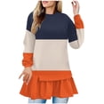 thumbnail image 2 of Fznquz Womens Work Blouse Striped Orange Long Sleeve Crewneck Shirt Dress Peplum Casual Flowy Color Block Womens Shirts, 2 of 5