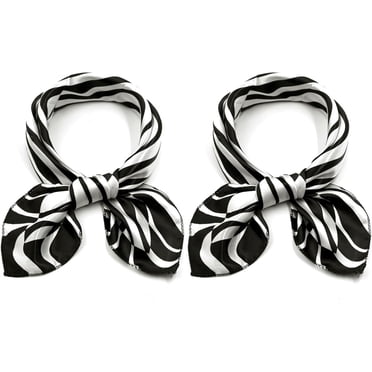 Zhengup 2Pcs Women's Satin Silky Scarves - 19.6"x19.6" - Square Printed Neckerchief Neck Scarf
