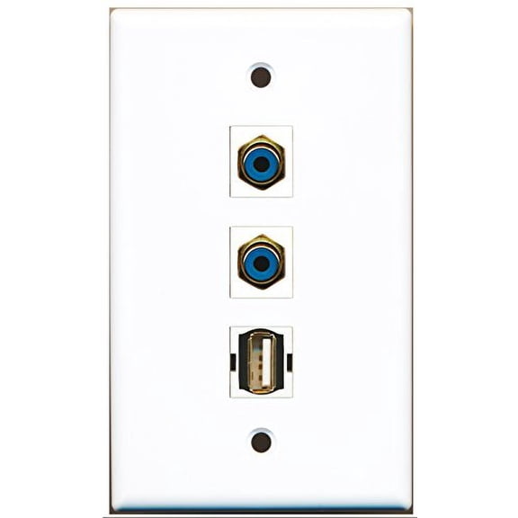 RiteAV - 2 Port RCA Blue and 1 Port USB A-A Wall Plate
