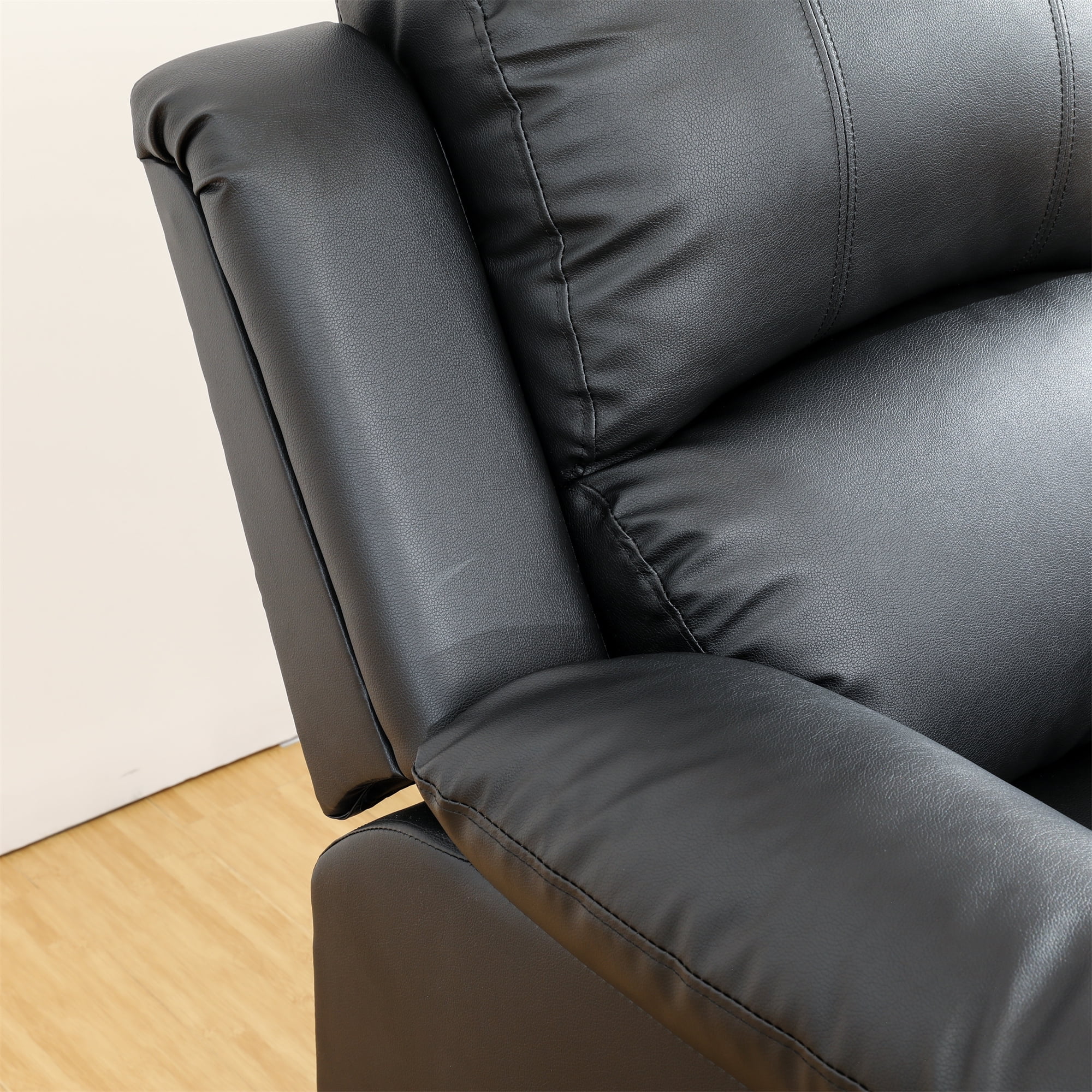 Aukfa Double Manual Recliner Chair, Overstuffed Loveseat w/ Cupholders,Leather, Black
