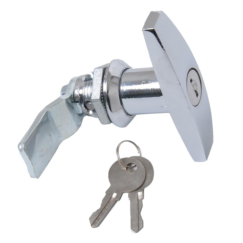 2x Keyed T-Handle,Shed Door Opener handle type lock Hardware w/ 4 Keys for Trailer Toolbox Cabinet (Chrome)