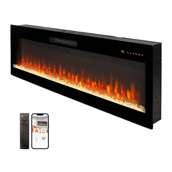 50" Smart Electric Fireplace, Alexa/WiFi Enabled, 16-Color 3D Multi-Row Flame, 1400W Fireplace Insert, In-Wall/Wall Fireplace Electric with Remote Control & App, Thermostat, 9H Timer