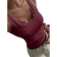 thumbnail image 2 of Women's Y2K Lace Tank Top Sleeveless Square Neck Crop Tops Streetwear Wine Red S, 2 of 9