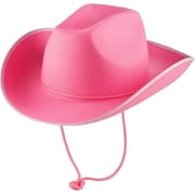 Bedwina Pink Cowgirl Hat - Felt Cowboy Hat with White Trim and Adjustable Neck-String, Fits Most Women and Teen Girls for Bachelorette, Play Costume Accessories, Themed Party or Dress-Up