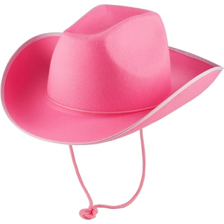 Bedwina Pink Cowgirl Hat - Felt Cowboy Hat with White Trim and Adjustable Neck-String, Fits Most Women and Teen Girls for Bachelorette, Play Costume Accessories, Themed Party or Dress-Up