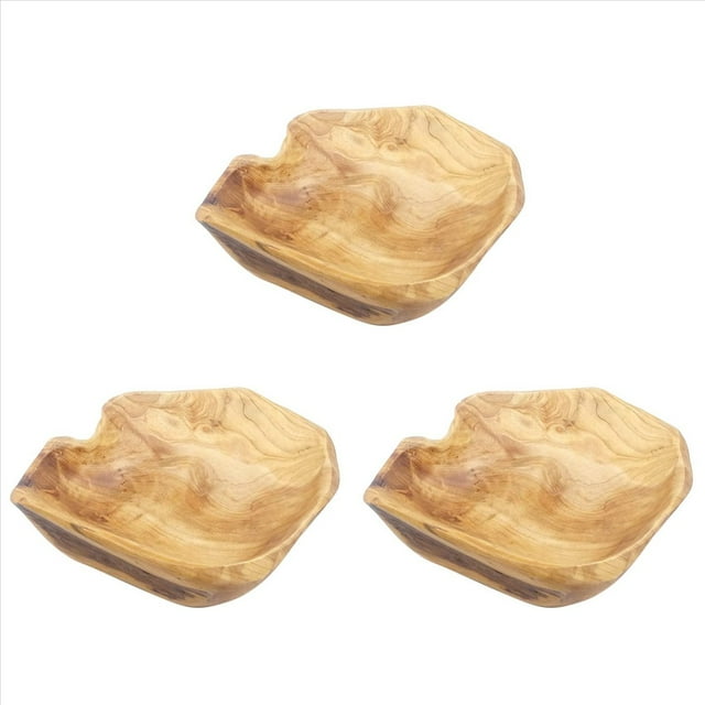 3X Cuenco de Madera para Servir Ensalada de Frutas de RaíZ Tallados A Mano Sala de Estar Creativa Cuenco de Madera Real para Dulces 15-19cm