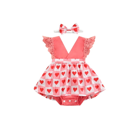 Kiapeise 2PCS Baby Girls Heart Pattern Sleeveless Romper Dress and Headdress