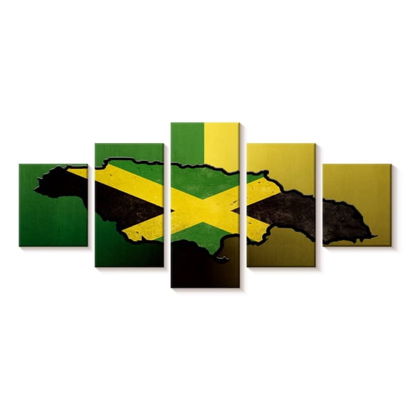 Elephant Stock Jamaican Island Flag Wall Art - Horizontal Multi Panel Canvas - Living Room Wall Decor - Flags Multi Panel - Black And Green Decor - 29" x 12"