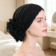 thumbnail image 2 of WHEANG Head Scarf for Women Breathable Soft Stretchy Chemo Head Cover Summer Lightweight Cooling Lace Trim Head Scarf Cap Thin Floral Lace Beanie Turban for Women Black, 2 of 4