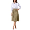 thumbnail image 2 of Faldas Midi para Mujeres Fluidas A-Line de Cintura Alta Largas Casual con Bolsillos 2025 M Caqui, 2 of 6