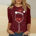 thumbnail image 2 of Fiaer Christmas Women T Shirts Shine Glass Trendy Tshirts Xmas 3/4 Sleeve Crew Neck Oversized Leisure Comfort Tops L, 2 of 5