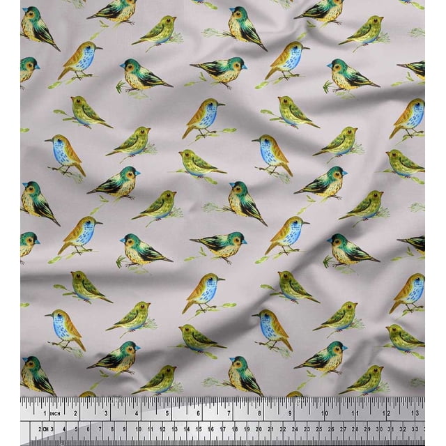 Soimoi Georgette Viscose Fabric Flycathcer Bird Printed Fabric 1 Yard 42 Inch Wide