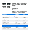 thumbnail image 2 of Rear Brake Pad Set - Compatible with 2016 - 2019 Hyundai Sonata 2.0L 4-Cylinder 2017 2018, 2 of 2