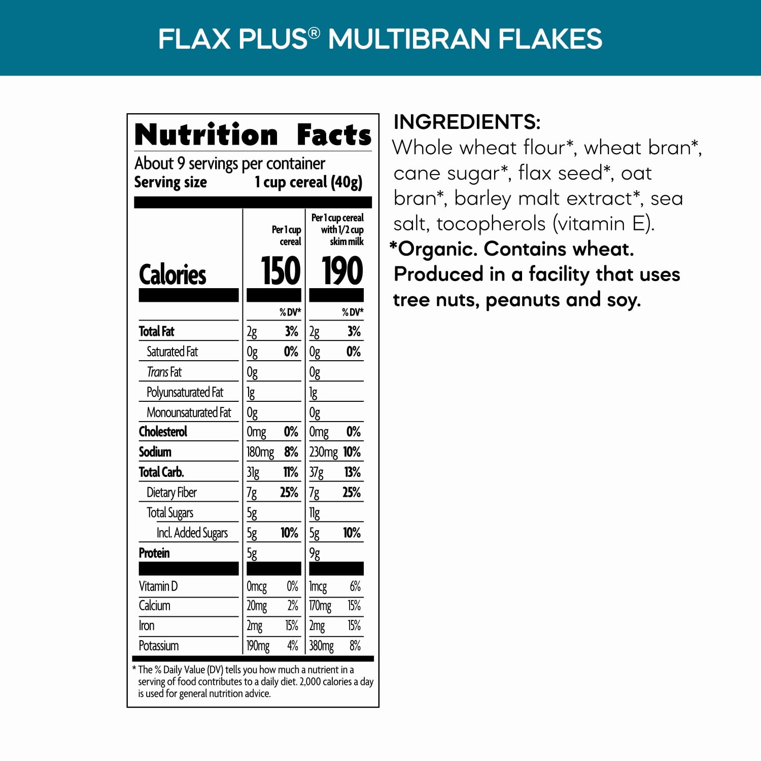 Nature's Path Organic Flax Plus Multibran Flakes Breakfast Cereal, 13.25oz Box (pack of 12)