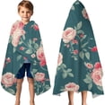 thumbnail image 3 of Pioneer Flower Floral Print Pattern Hooded Bath Towel，60"x35" for Ages 3 To 12 Kids, Quick Dry Lightweight Soft Microfiber Hood Beach Towel Cover Up for Kids, 3 of 7