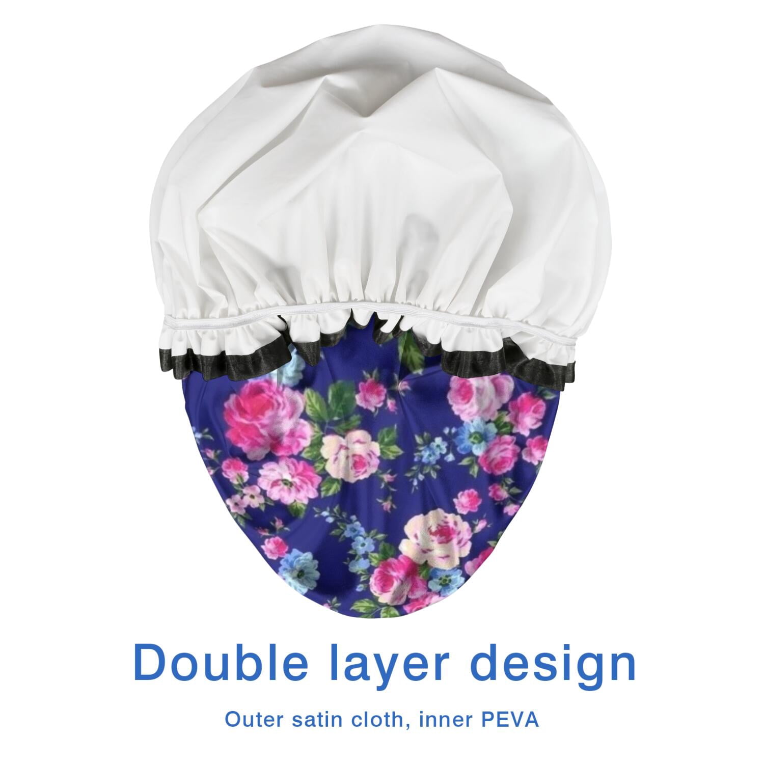 Shower Caps,Pioneer Flower Floral Print Pattern Waterproof Shower Cap for Women 4 Pieces,Double Reusable Hair Cover for Shower PEVA Elastic Stretch Hem