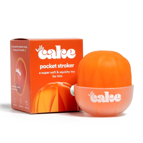 Hello Cake Pocket Stroker for Men, Silicone Massager Toy with Ribbed Texture, Orange
