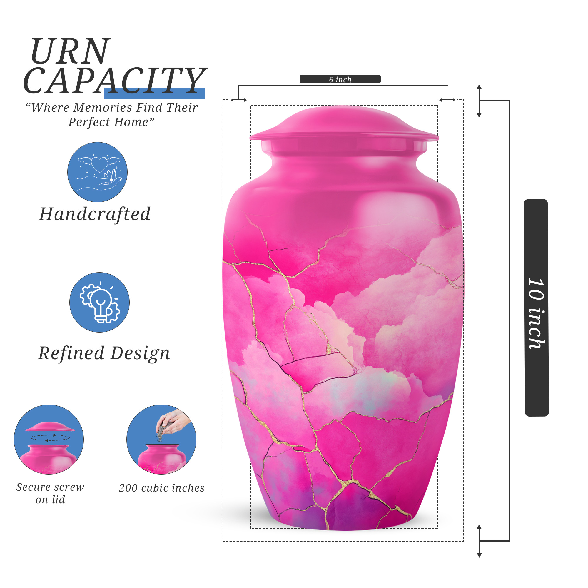 Pink Keepsake Cremation Urn For Human Ashes Adult Men, 1 Large Decorative Urns For Human Ashes Adult Female, Small Urns For Man And Woman Set Of 4, Blue Urn For Female 10&3 Inch