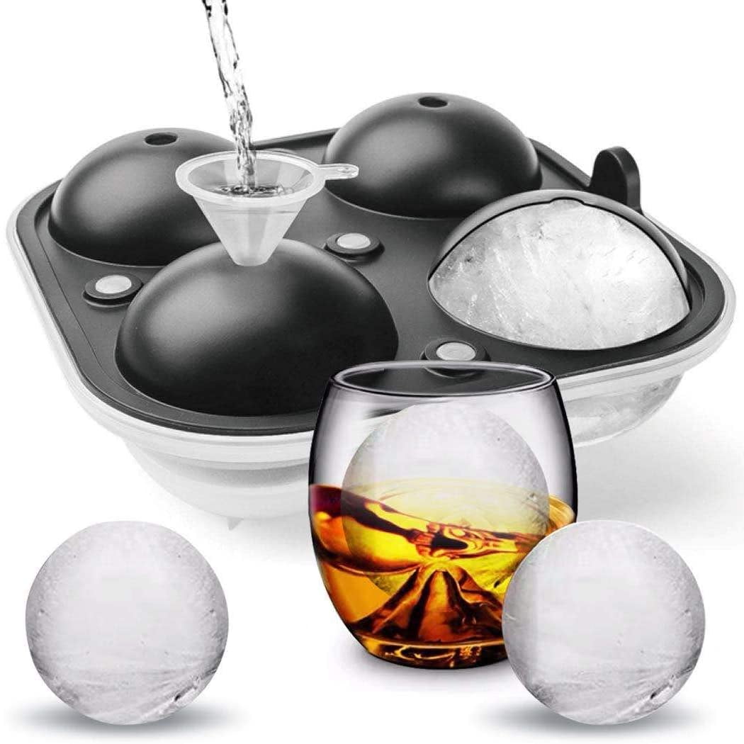 ICEXXP Whiskey Ice Ball Maker, [Fill without Funnel & Easy Release] 2.2''  Round Large Ice Cube Trays with Cover, Reusable Sphere Silicone Ice Tray