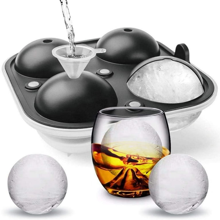 Large Ice Cube Trays for Whiskey, 2 Flexible 4 Ice Balls Maker with Lids &  Bonus Funnels, BPA Free Round Silicone Ice Cube Molds, Reusable Sphere Ice