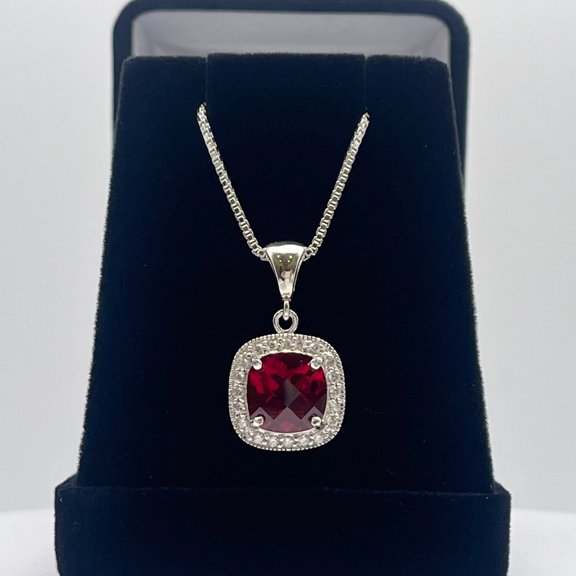 8 Carat Ruby Necklace Sterling Silver Pendant Necklace Cushion Cut Ruby Necklace July Gift ladies jewelry