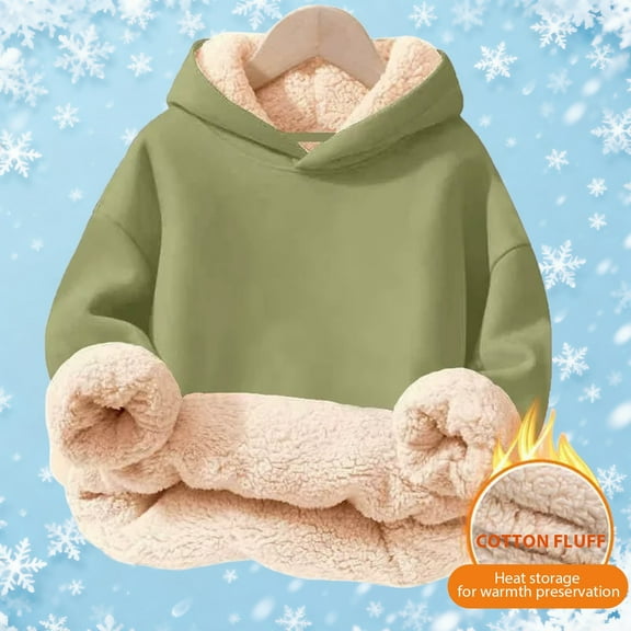 MAIHAN-Girls Hooded Sweatshirt, Soft Sherpa Lined Pullover for Kids 3-16 Years, Cozy Warm Jacket Top for Cold Weather Outdoor Play(Army Green,3-4Years)