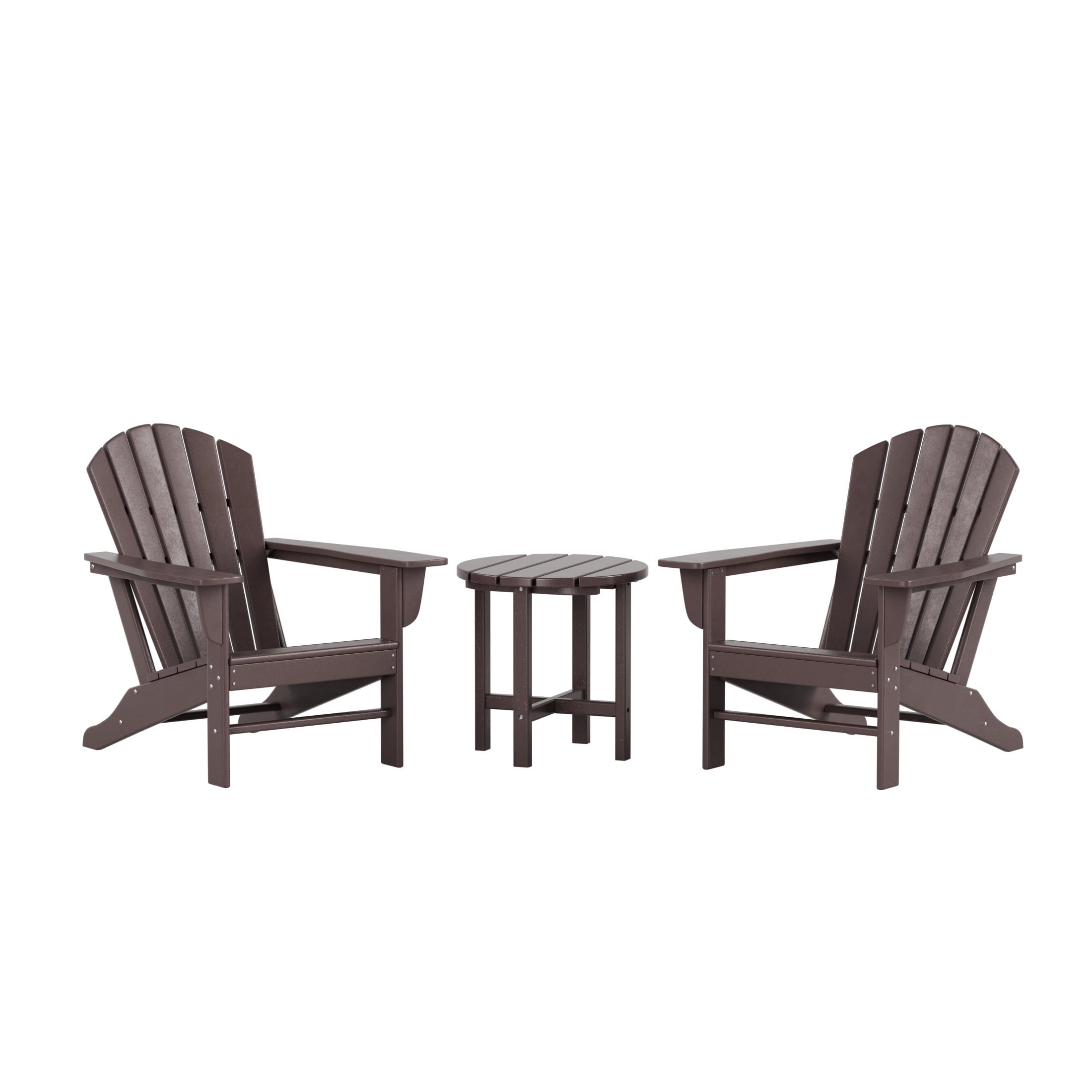 Garden 3-Piece Patio Adirondack Chair with Round Accent Side Table Set, Dark Brown