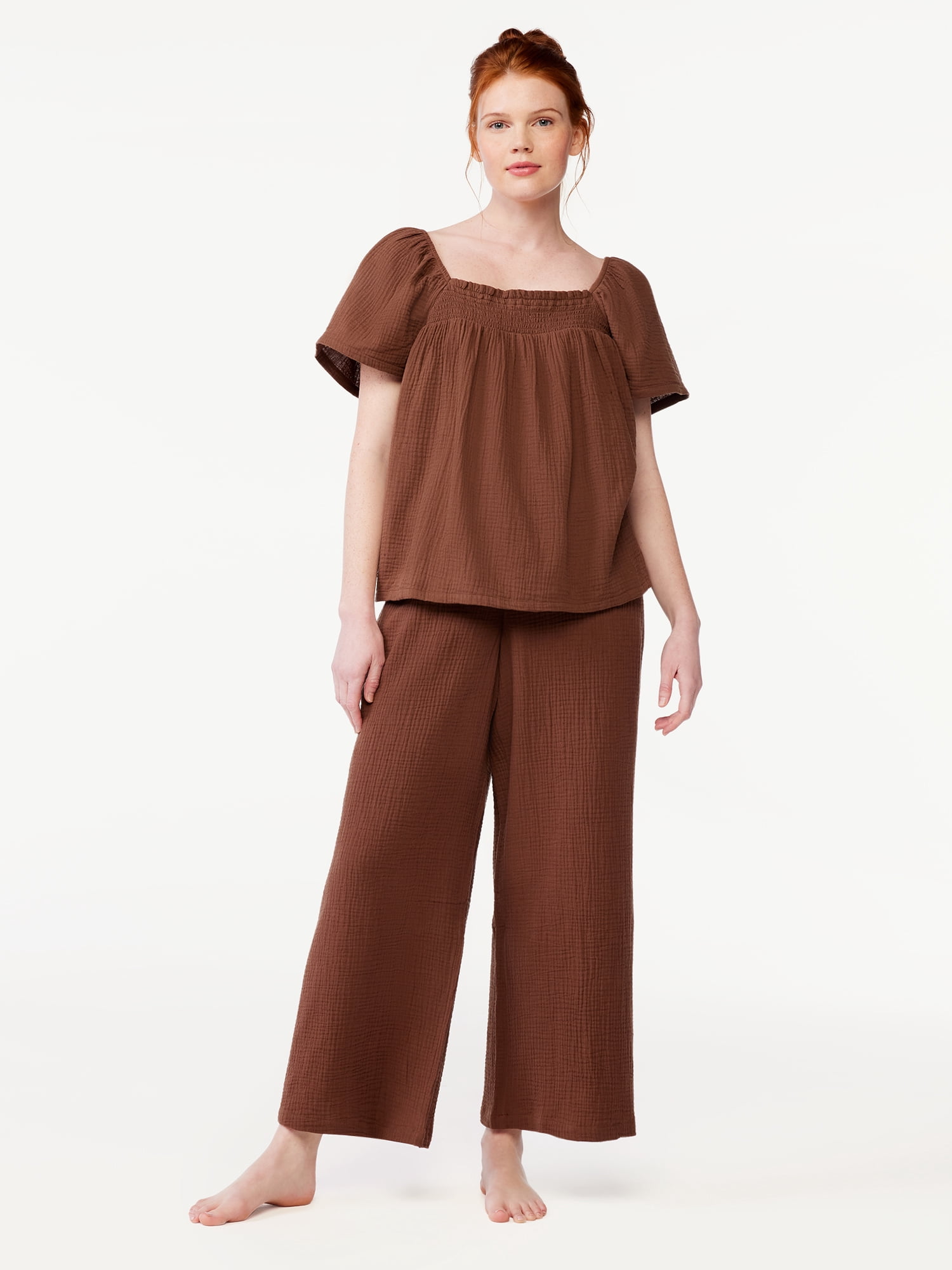 Joyspun Women's Puff Sleeve Gauze Sleep Top, Sizes S to 3X