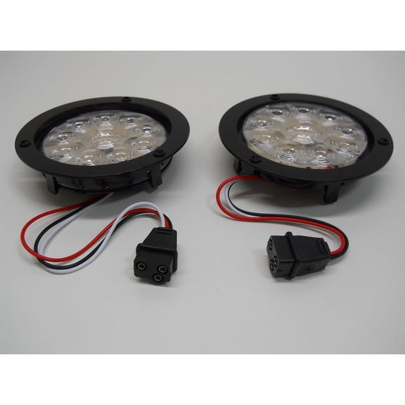 4" Round Clear Amber 10 LED Marker Turn Lights / 5.5" Black Plastic Flange Mount