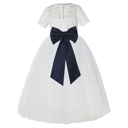 

Ivory Floral Lace Vintage Flower Girl Dresses for Wedding Pageant LG2T