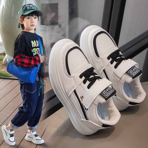 Zapatillas de deporte para niños, zapatillas de deporte para niños, zapatillas de estudiante de primavera y otoño, zapatos blancos, zapatos casuales para niños con suela gruesa que combinan con todo