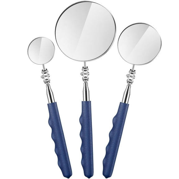 BlinkLLX 3 Pieces Telescoping Inspection Mirror Stainless Steel Extendable Mechanic Mirror with Long Handle Tool for Technicians Mechanics Contractors (Blue)