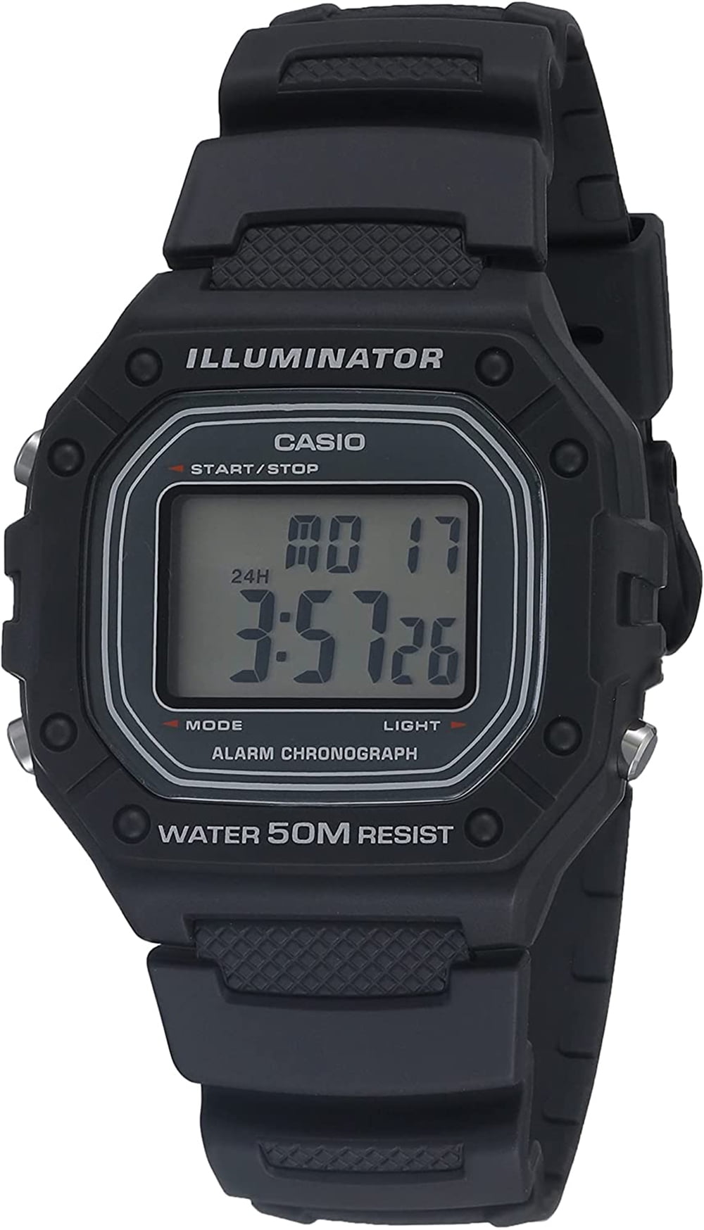 Casio Men's Glossy Resin Digital Sport Watch, Black W214HC