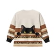 thumbnail image 5 of Xoenoiee Cat Leopard Stripe Print Girls Oversized Crewneck Sweatshirt Side Slit Long Sleeve Pullover Slouchy Fit Tops for Running Hiking, 11-12 Years, 5 of 7