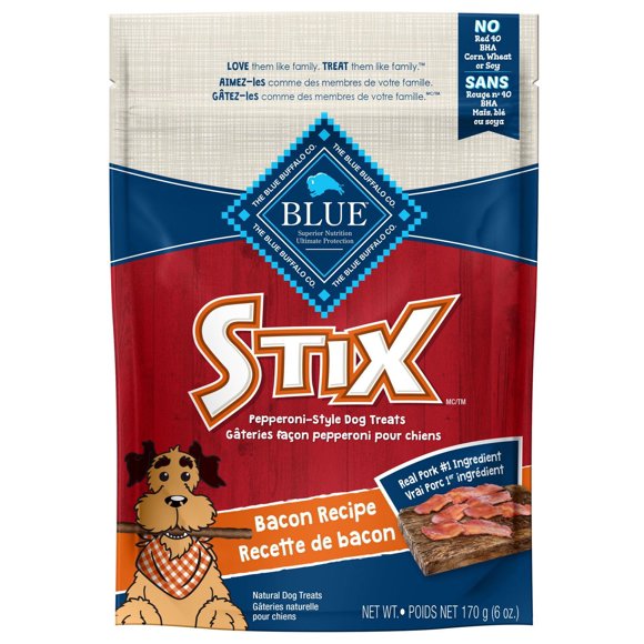 Blue Buffalo Stix Gâteries naturelles et moelleuses pour chiens, Recette au bacon, sac de 170 g (6 oz)