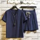 thumbnail image 3 of Conjunto de chándal para hombre, camiseta y pantalones cortos, sin logotipo, chándal de lino, sudaderas, tendencias, disfraces, pantalones cortos para hombre, ropa barata, verano, 5xl, 3 of 5