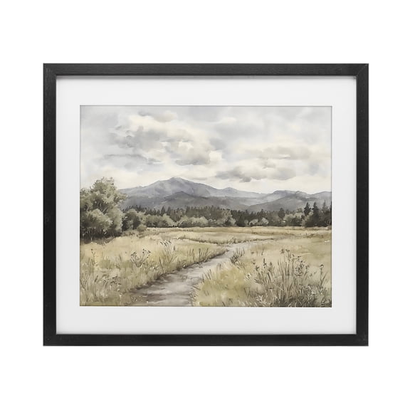 Stupell Industries Muted Pathway to Mountains Black Framed Print Under Glass, design by Riley B