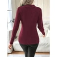 thumbnail image 5 of Women V Neck Long Sleeve Sweaters Criss -Wrap Ruched Pullover Fall Tops Wine Red M, 5 of 6