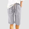 thumbnail image 6 of Tfken Summer Women Shorts Drawstring Solid Color Knee Length Shorts With Pockets Casual Daily Wear Female Soft Clothes Gray, 6 of 8