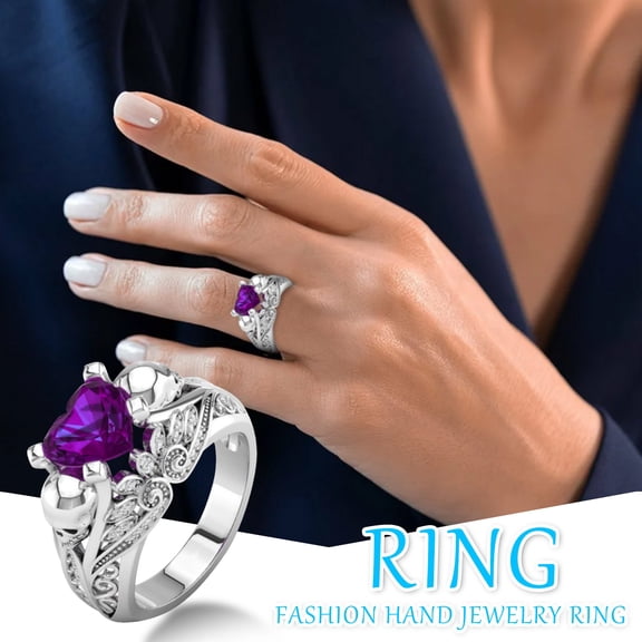 KDSJSXW Trendy Jewelry Women Ring Colorful Zircon Wedding Jewelry Rings Size Alloy 6-10 Gift Finger Women Rings Silver Rings Trendy Jewelry(Purple,9)