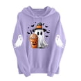 thumbnail image 5 of Women Drop Shoulder Spooky Season Hoodie Drawstring Kangaroo Pocket Fall Halloween Pullover Witch Hat Cute Ghost Pumpkin Spice Drink Bat Front Print Sweatshirt, 5 of 6
