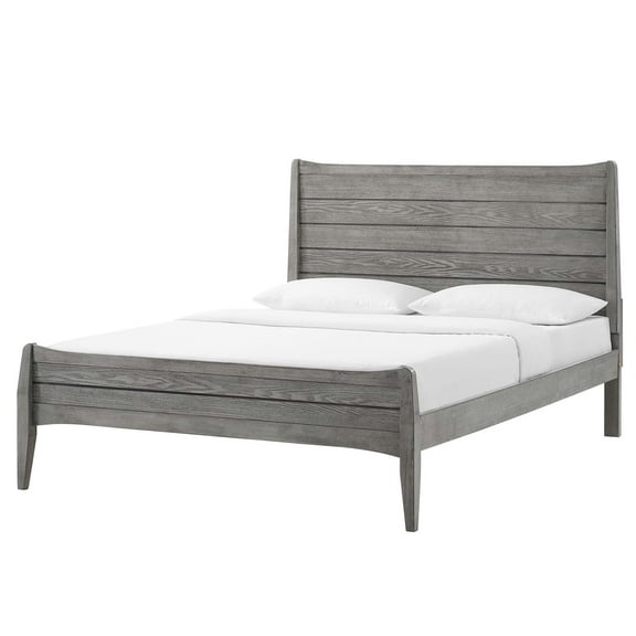 Platform Bed Frame, Queen Size, Wood, Grey Gray, Modern Contemporary Urban Design, Bedroom Master Guest Suite