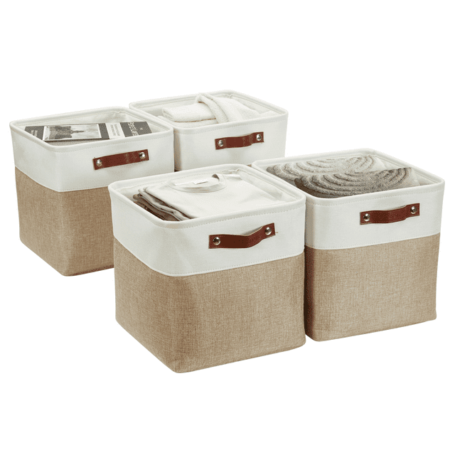 DECOMOMO Cubes de Rangement, Bacs de Rangement 12x12, Paniers pour Étagères (Beige et Blanc, Cube 12 Pouces - Lot de 4)
