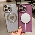 thumbnail image 4 of Compatible with iPhone 15 Pro 6.1 Inch Case with Magsafe, Plating Heart Glitter Magnetic Case for Women Girl TPU Camera Protection Back Cover for iPhone 15 Pro Silver, 4 of 14