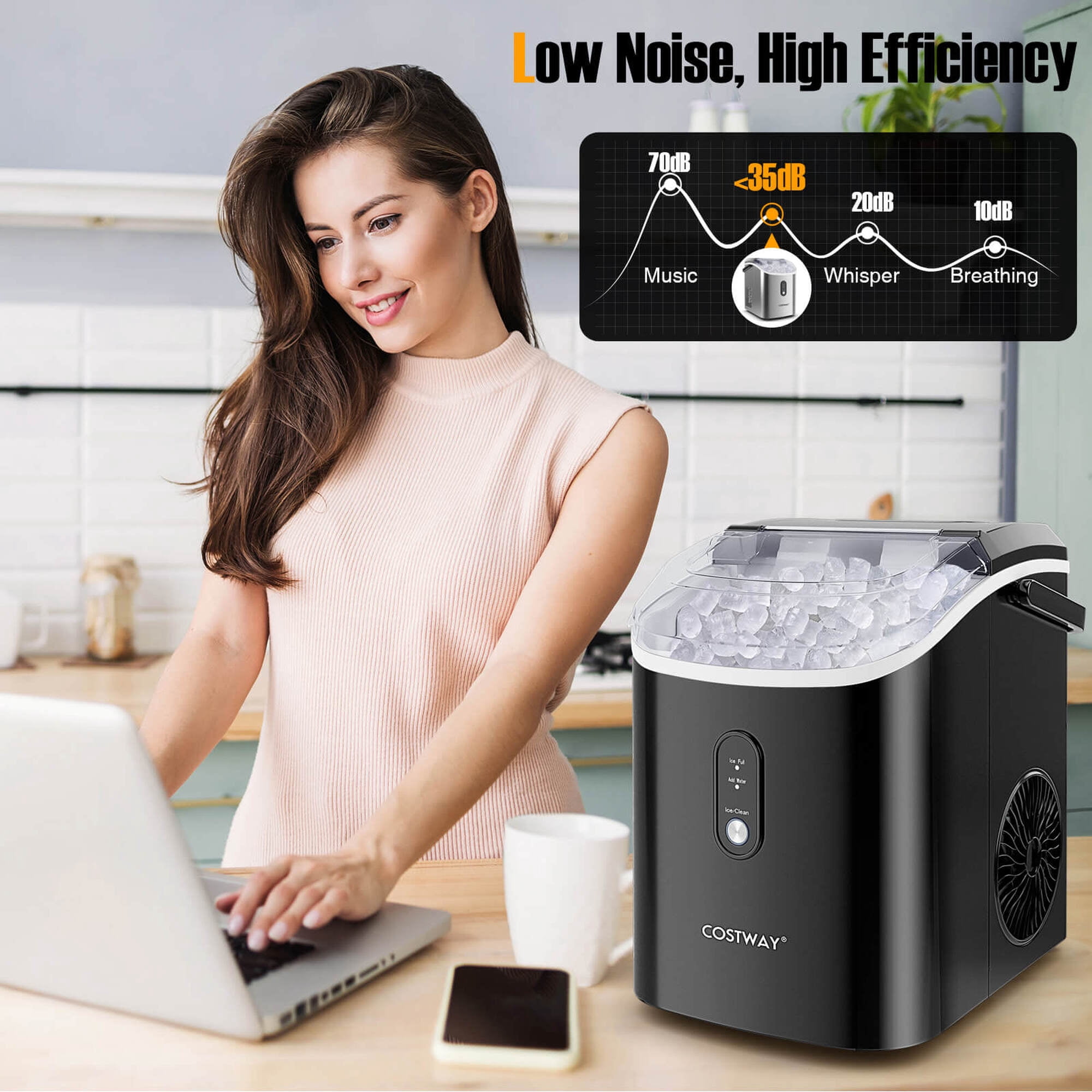 Costway Countertop Ice Maker with Soft Chewable Pellet Ice  Ready in 6 Mins Black