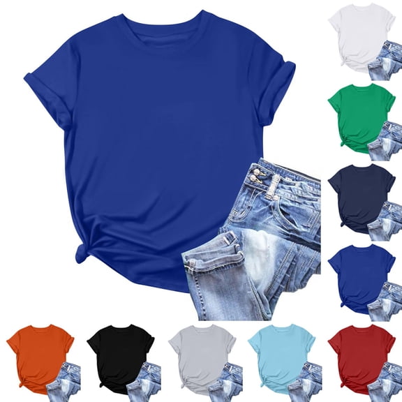 FengLS Womens Summer T-Shirt Casual Crew Neck Short Sleeves Tops Fashion Side-twist Rolled Cuffs Tees Daily Sports Wear
