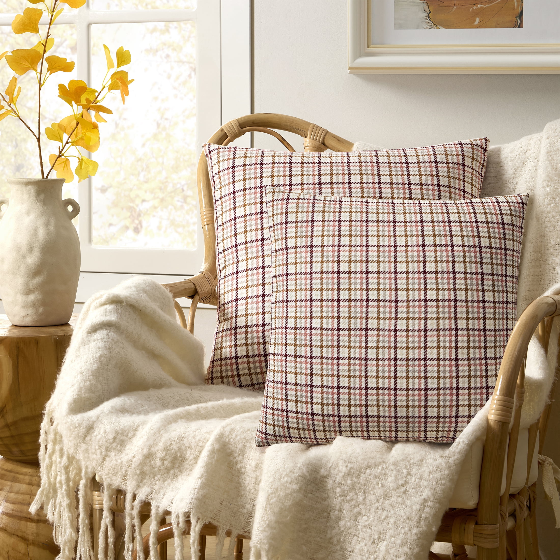 Mainstays 18" x 18" Multi Houndstooth Plaid Decorative Pillows (2 Count)